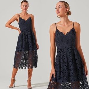 ASTR The Label Navy Blue Lace A Line Midi Dress Size Small NWT